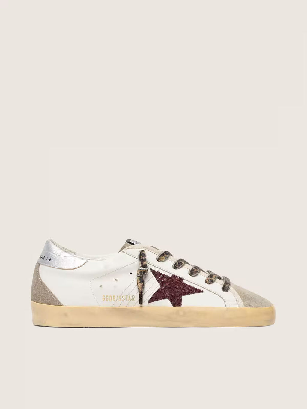 Superstar with burgundy glitter star and silver heel counter