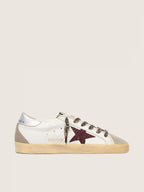 Superstar with burgundy glitter star and silver heel counter