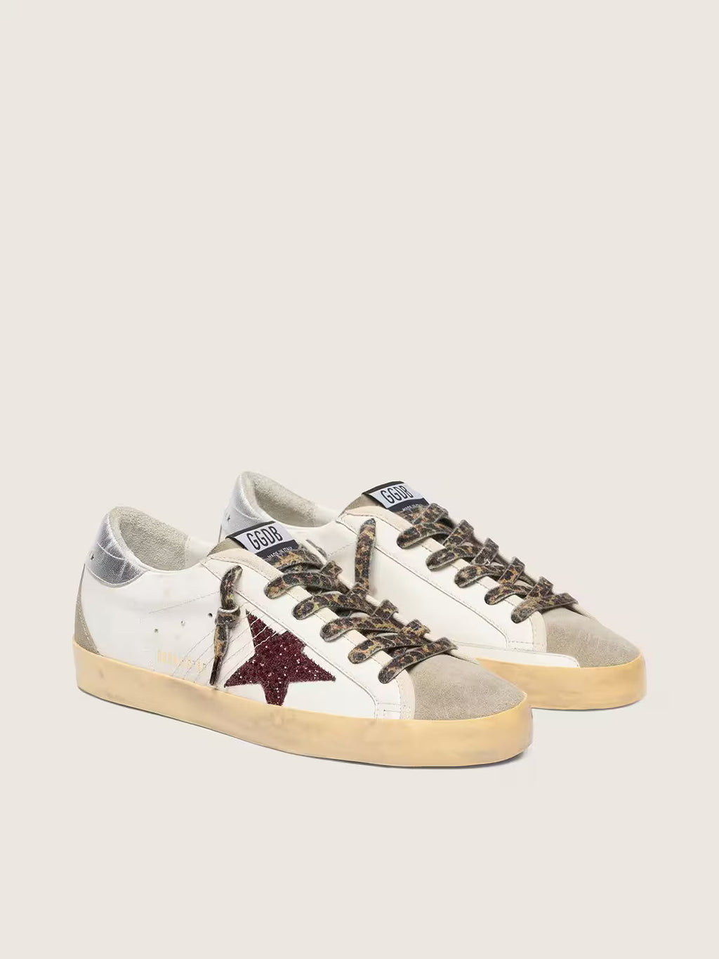 Superstar with burgundy glitter star and silver heel counter